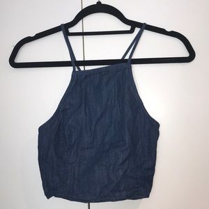 Jean bib crop top cross straps
